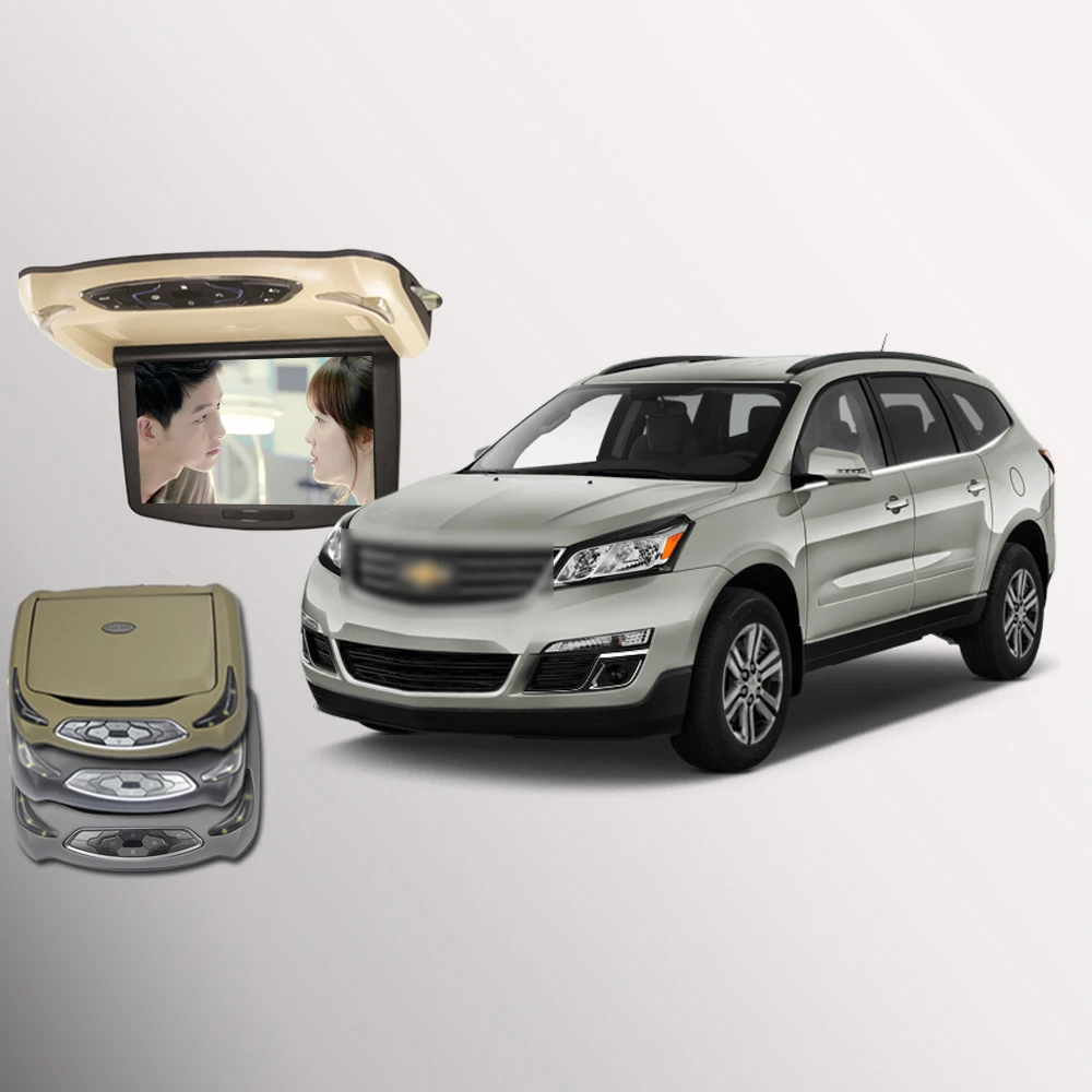 

BigBigRoad For chevrolet Traverse Car Roof Mounted in car LED Digital Screen Support HDMI USB FM TV Game IR Remote Flip Down DVD