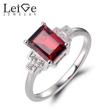 Leige Jewelry Natural Red Garnet Rings Promise Rings January Birthstone Emerald Cut Gems Solid 925 Sterling Silver Elegant Rings