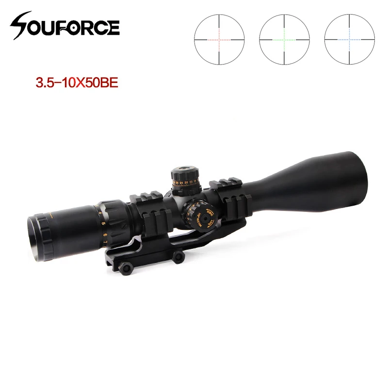 

3.5-10x50BE Tactical Optical Rifle Scope Red Green Blue triple illuminated Shockproof Scope Fit For 20mm Rail Hunting