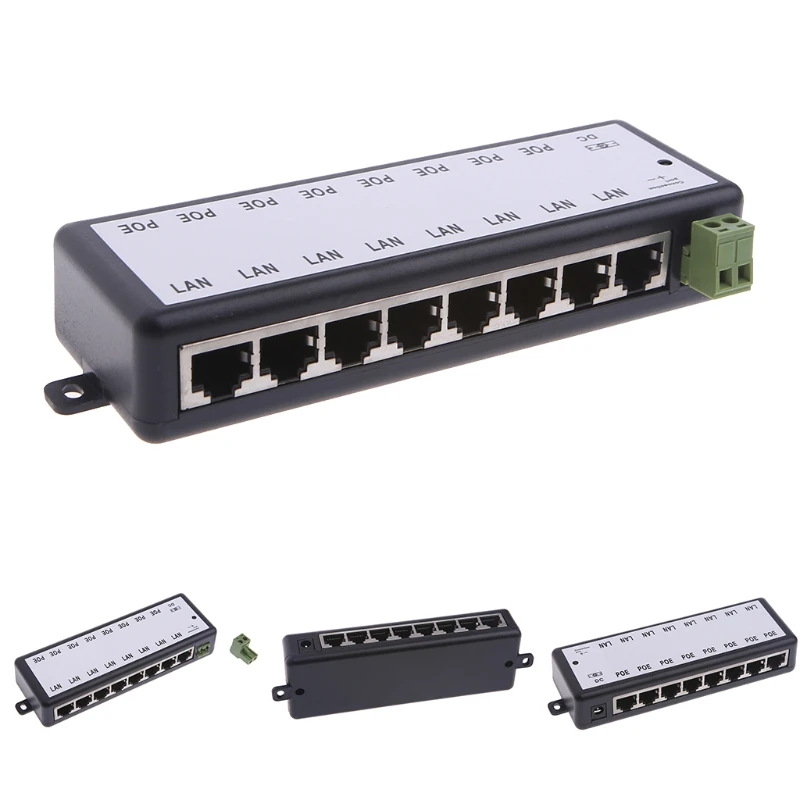 8 Port POE Injector For CCTV Surveillance IP Cameras Power Over Ethernet Adapter New