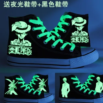 

High-Q Unisex Anime Cos One Piece Monkey D Luffy Zoro Nami Punk Noctilucan Casual Canvas shoe plimsolls rope soled shoes