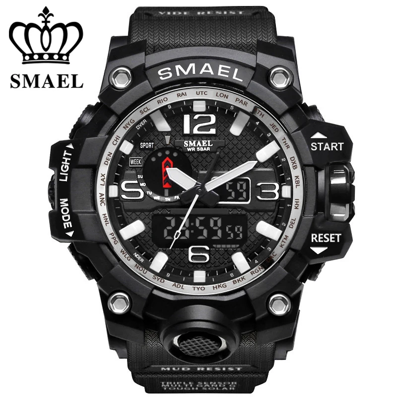

New Style Chronograph Sports Military Watches Shock Luxury Brand SMAEL Analog Quartz Dual Display Men's Watch Waterproof clock