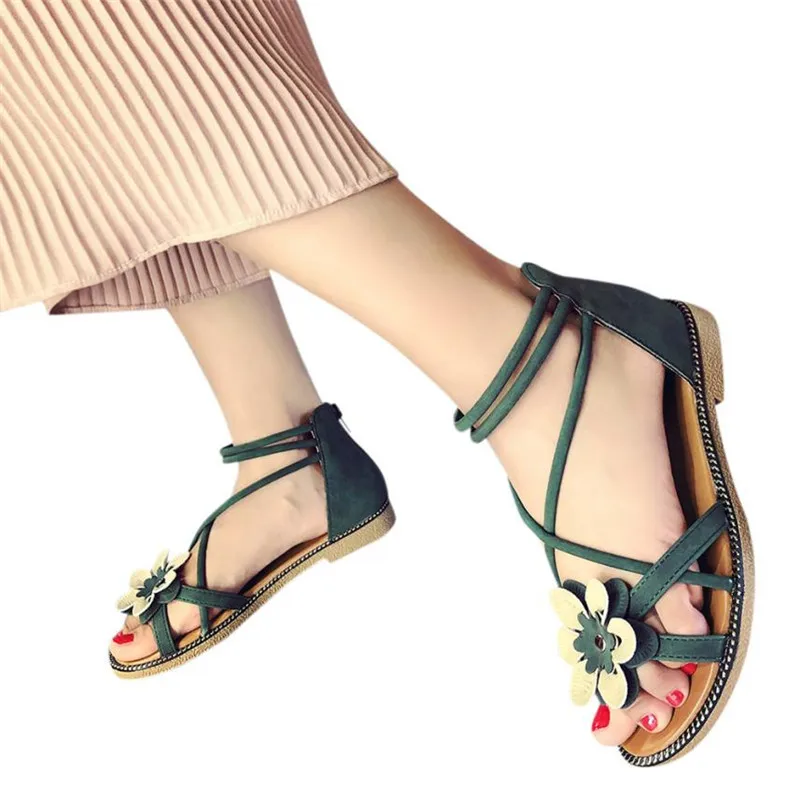 

Fashion Women Flower Low Heel Anti Skidding Beach Shoes Sandals Peep-toe Sandals Ankle Strap Sandals Women Women Casual Shoes