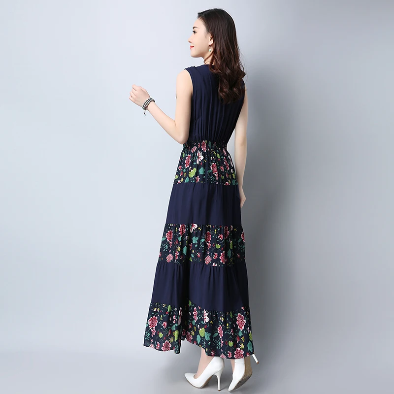 Женское платье макси без рукавов с круглым вырезом и вышивкой|vestidos f|vestidos fashiondress