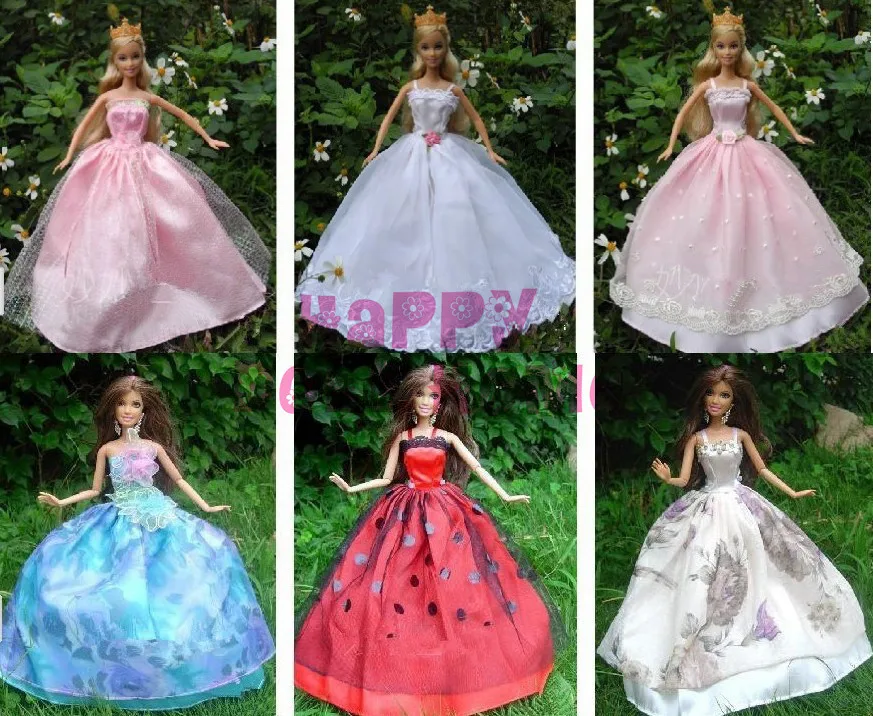 30 предметов = 10 свадебных платьев принцессы ручной работы+ 10 туфель+ 10 розовых вешалок, вечерние платья для кукол, одежда, платье для куклы Барби