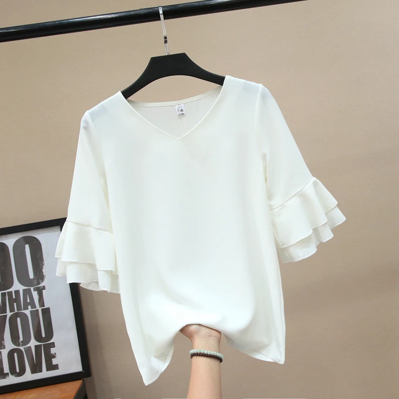  2020 Fashion Brand Women's blouse Summer Butterfly Sleeve Chiffon Shirt V-Neck Casual blouse Plus S