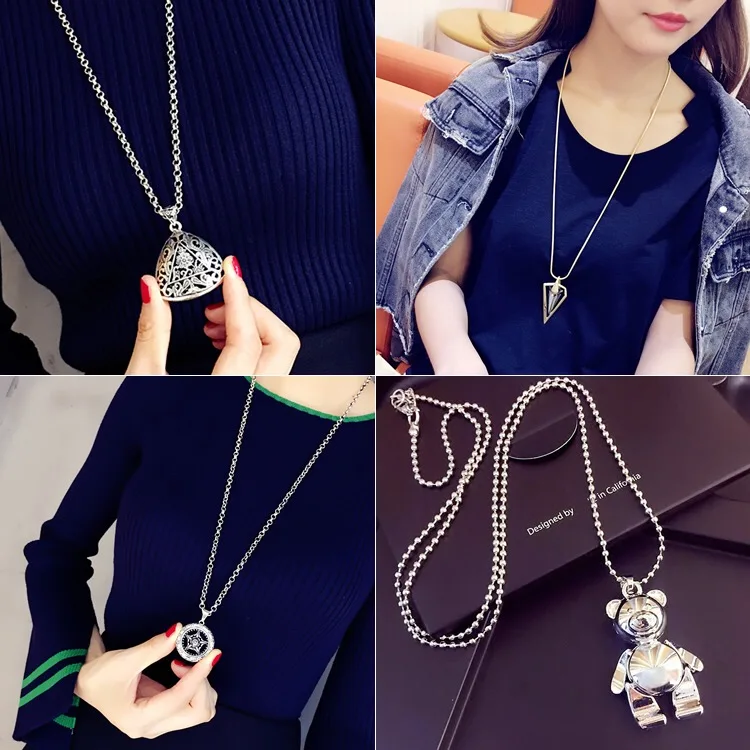 

MIARA.L Korea Sweater chain geometric simple Korean style titanium steel heart-shaped necklaces vintage clover pendant jewelry
