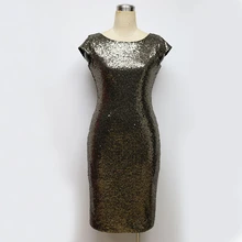 2017 Women Sequined Dress Beads Party Dress Sexy Club Night Dress Lady Slim Evening Party Knee Dress XXL