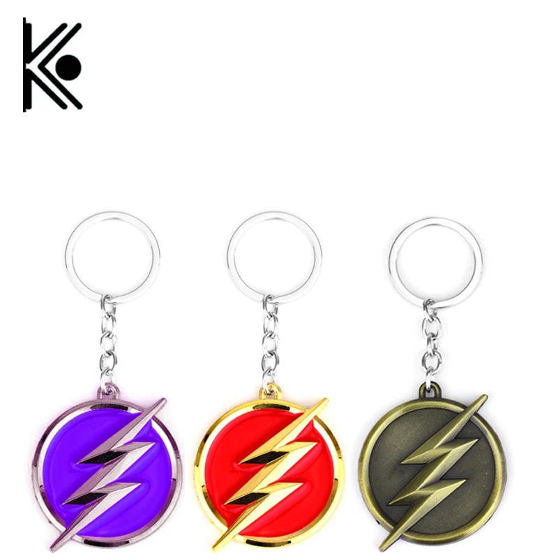

3 color DC Comics The Flash keychain red gold logo Keyring gift key chain ring holder for car souvenirs Drop shipping