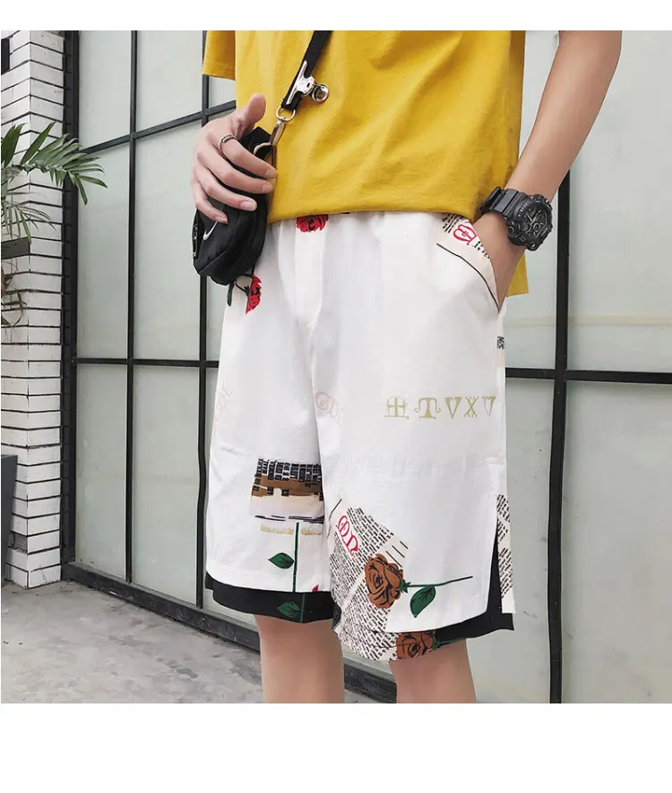 Летние свободные шорты Повседневное Для мужчин s японский шорты в уличном стиле корейский Для мужчин эластичный пояс с короткими