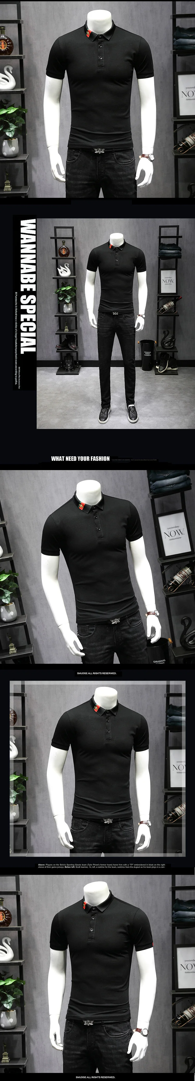 Мужская Базовая модная рубашка поло с вышивкой, хлопковая приталенная Мужская рубашка поло с коротким рукавом, брендовая одежда 9257