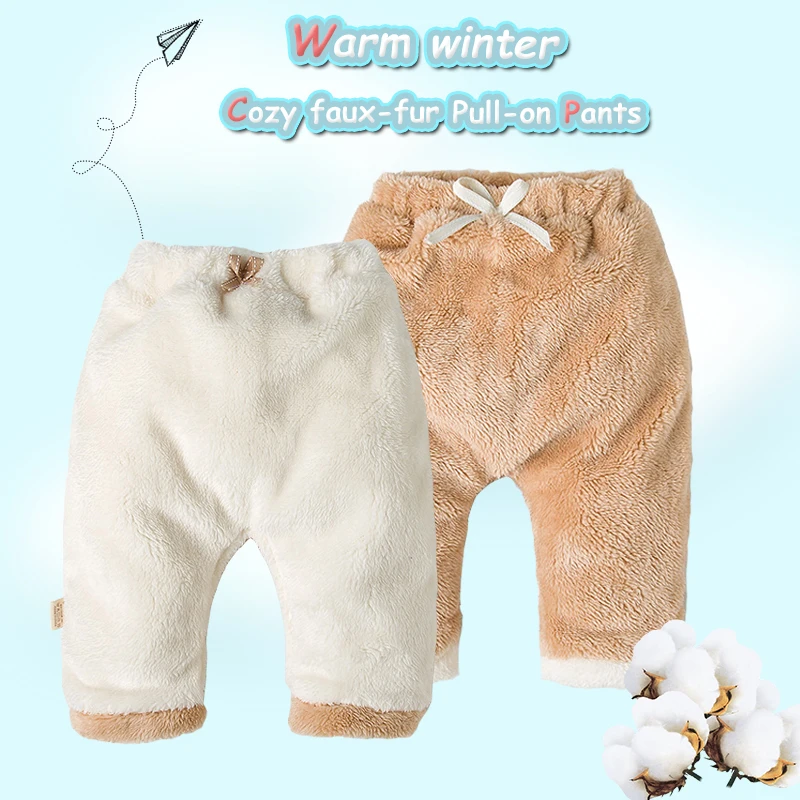 2018 зимние детские штаны для новорожденных мальчиков и девочек, леггинсы из хлопка с искусственным мехом, плотные детские брюки, детская