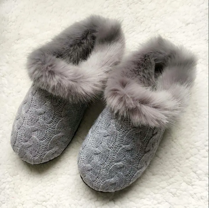 

Women's Soft Knitted Comfort Hair Fluffy Memory Foam Anti-Skid Sole Slippers Fuzzy Plush Lining Slip-on women Shoes
