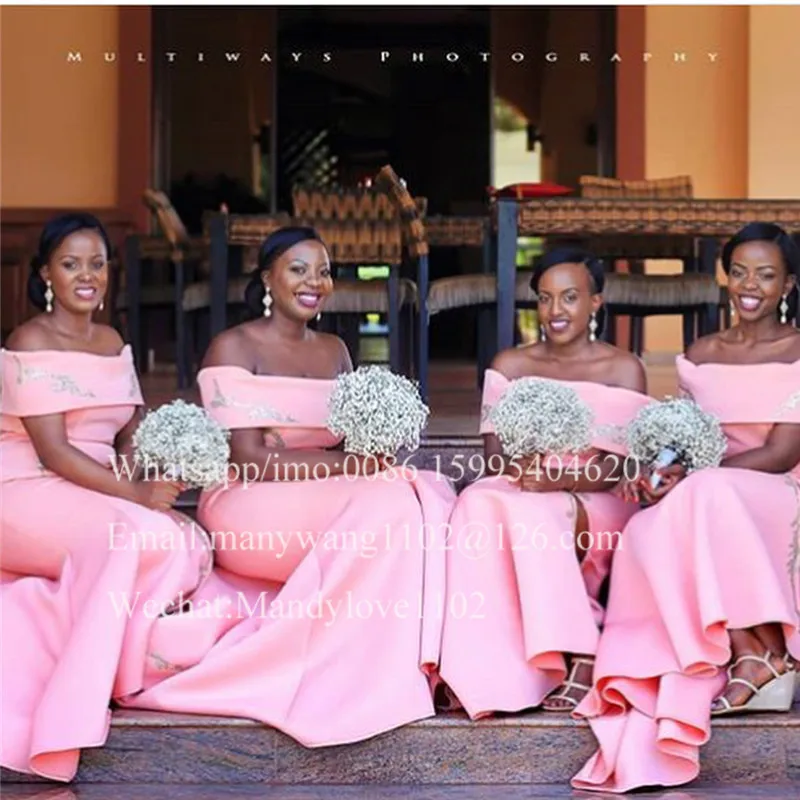 Women's Pink Mermaid Bridesmaid Dresses with Applique Lace - Long African Maid of Honor Dress for Prom image 3