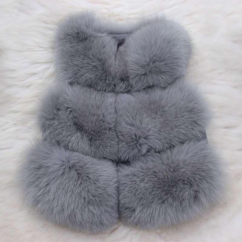 

2017 Children Real Fox Fur Vest Autumn Winter Warm Girls Waistcoats Short Thick Vests Kids Gray Color Natural Casual Vest V#24