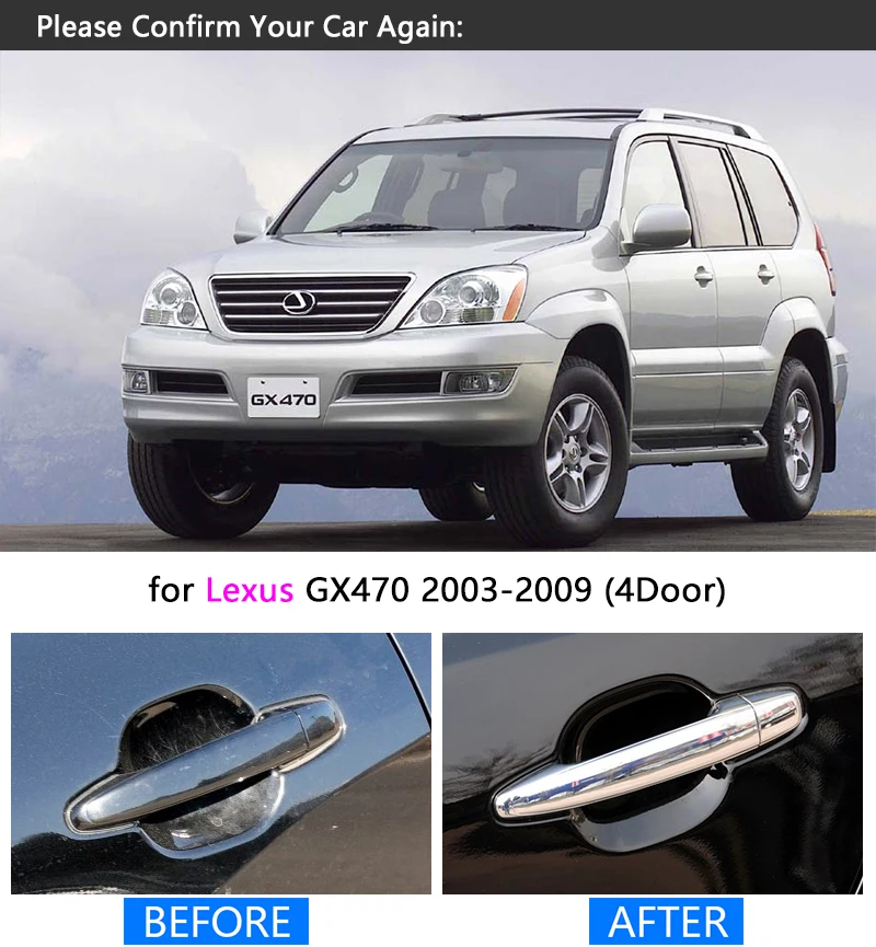 Для Lexus GX470 2003-2009 Хромированная ручка Крышка отделкой комплект из 4 двери 2004 2005 2006 2007 2008 дополнительная наклейка для автомобиля стайлинга автомобилей