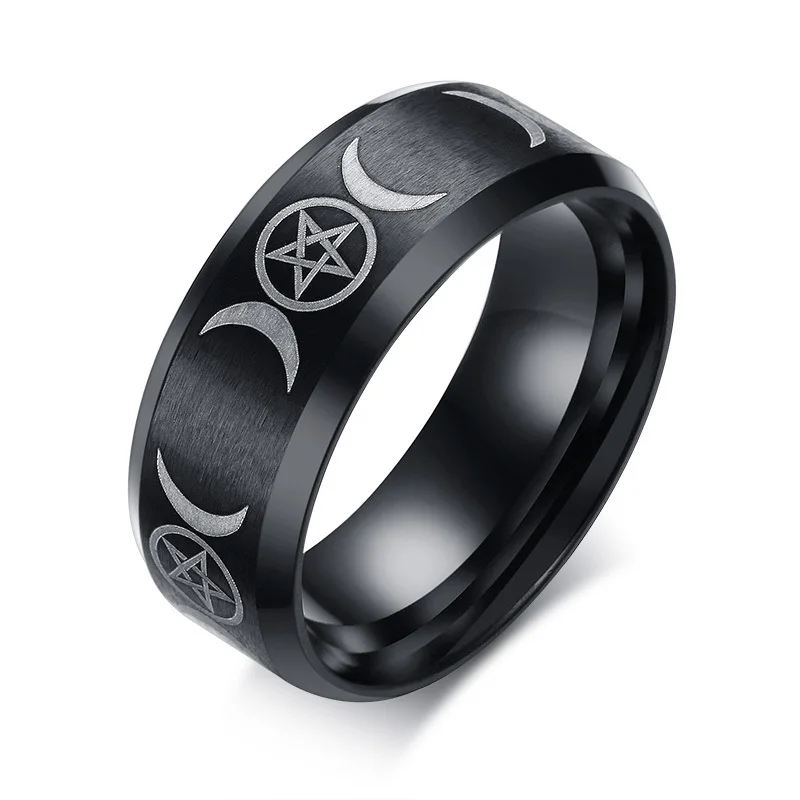 Vnox, Тройное кольцо богини для мужчин, 8 мм, нержавеющая сталь, звезда и луна, Alliance, Классический повседневный мужской браслет, ювелирное изделие, Размер 7, 8, 9, 10, 11, 12 - Цвет основного камня: Black