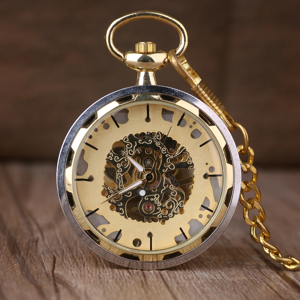 Luxury Skeleton Pocket Watch Transparent Open Face Design Fashion Vintage Windup Elegant
