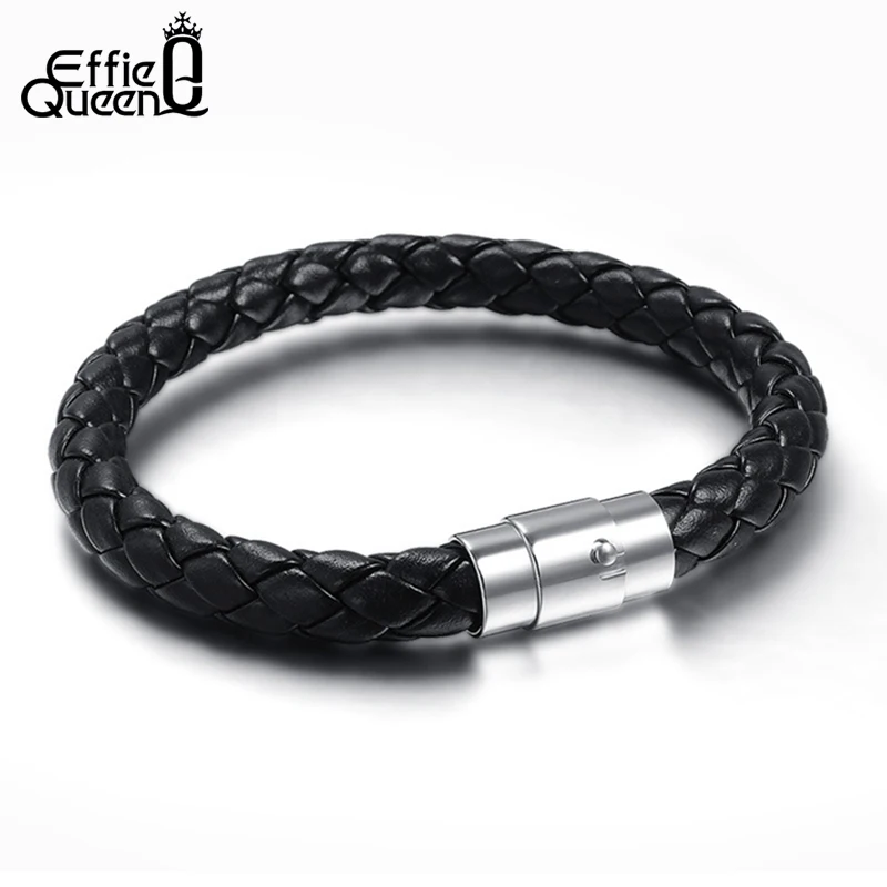 

Effie Queen 2019 Fashion Jewelry Cool Men Leather Titanium Steel Bracelets Personality Gift Male Retro Magnet Bracelet WTB08