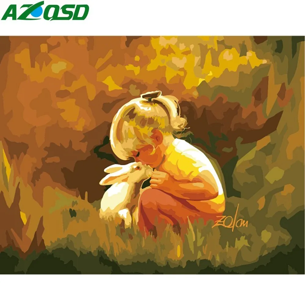 

AZQSD Baby Kissing Rabbit Painting By Numbers On Canvas 40x50cm Frameless Oil Painting Picture By Numbers Home Decor szyh6045