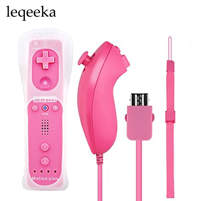 Pink 2 in 1 Wireless Game Remote Controller with Motion Plus Nunchuck