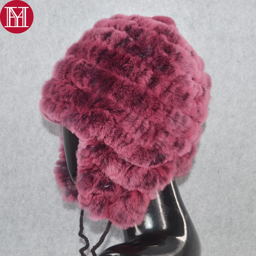 

Handmade Knitted Rex Rabbit Fur Beanies Hats Winter Warm Soft Women Real Rex Rabbit Fur Hat 100% Real Natural Rex Rabbit Fur Cap