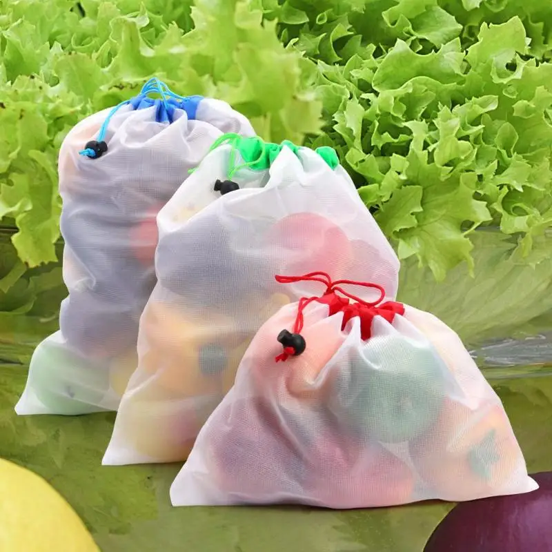 15 шт. стиральный мешок из сетчатой ткани сетчатый мешок многоразовые производят сумки веревка овощи игрушечные фрукты сумка для хранения моющийся Органайзер сумки Баск