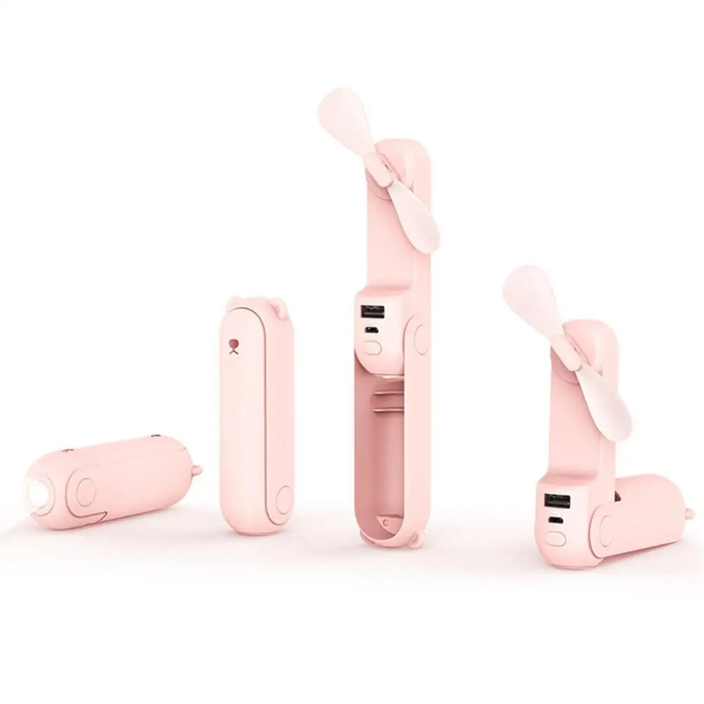 

USB Pocket Fold Fans Electric Portable Handheld Mini Fans With Flashlight Ultra-Quiet Small Folding Fan Desktop Home 3 Color