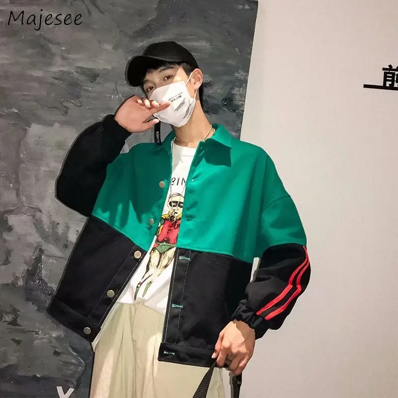 

Jackets Men 2019 Turn-down Collar Printed Patchwork Korean Style Simple All-match Coats Mens Single Breasted Trendy Chic Jacket