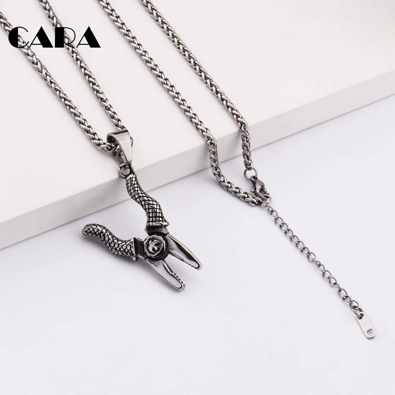 

CARA New Vintage Jewelry Stainless Steel Titanium Color pincer plie Necklace Pendant fine polished Necklaces for Men CAGF0258