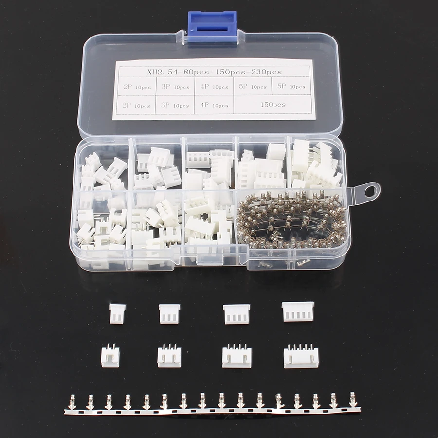 

230pcs XH2.54 2p 3p 4p 5 pin 2.54mm Pitch Terminal Kit / Housing / Pin Header JST Connector Wire Connectors Adaptor XH Kits TJC3