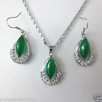 

Nobility Lucky Women New green gem stone Pendants Necklace Earrings set hook marvel for women wedding fine -jewe