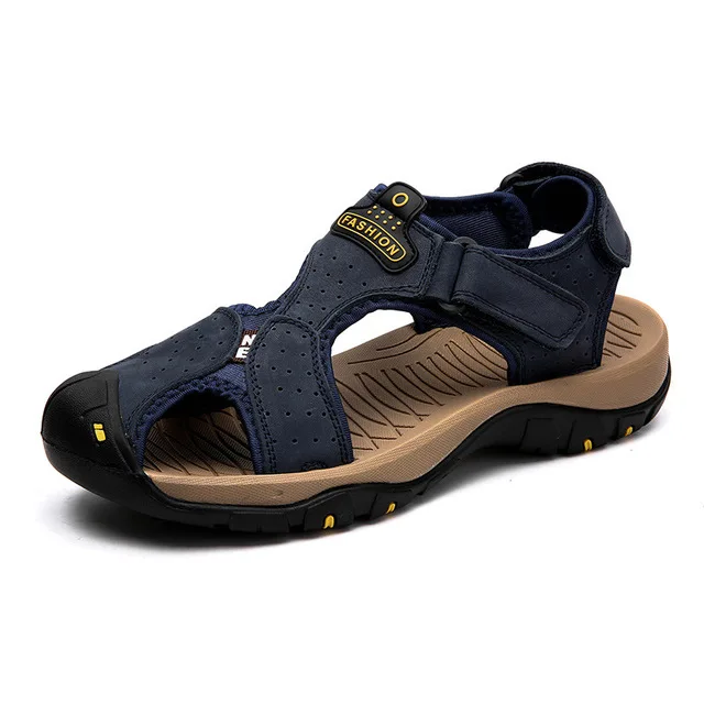 Классические летние туфли; мужские сандалии в римском стиле из мягкой кожи; Качественная мужская летняя повседневная обувь; мужские водонепроницаемые пляжные сандалии; обувь больших размеров - Цвет: Blue 3