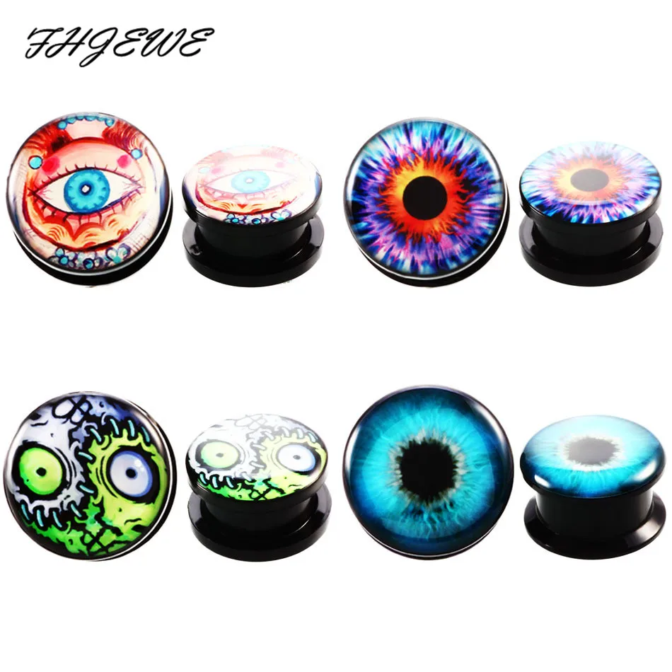 FHJEWE 8pcs Ear Expansion Punk Surgical Acrylic Ear Piercing Tunnels Plugs Devil Eyes Screw Ear