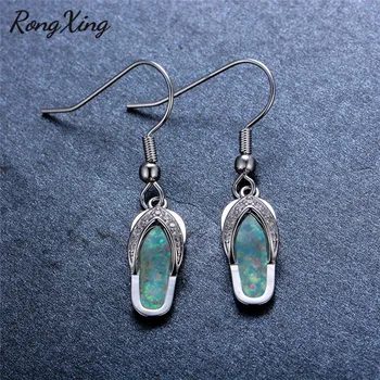 

RongXing Cute Slipper White/Blue Fire Opal Drop Earrings For Women Silver Color CZ Hook Dangle Earring Ear0708