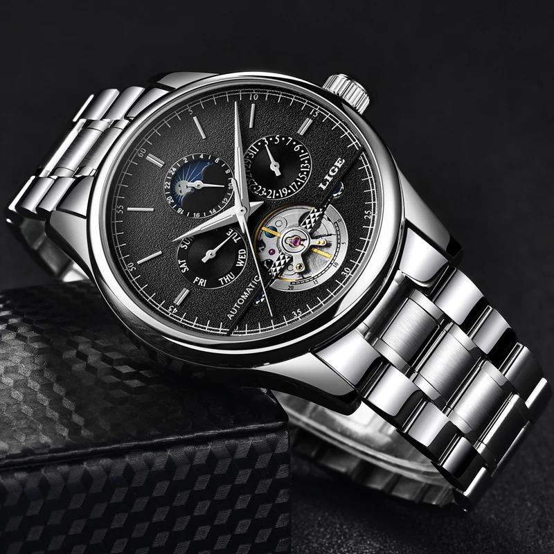 Мужские часы LIGE фирменные роскошные механические Tourbillon модные деловые с