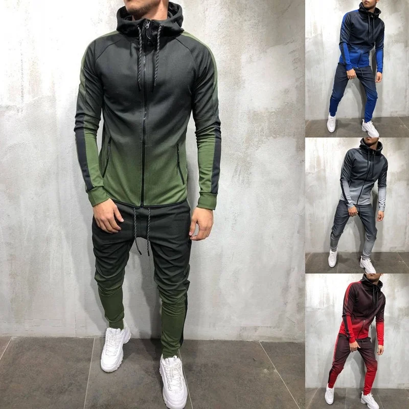 ZOGAA мужской спортивный костюм, комплект из 2 предметов, 3D градиентный цвет, повседневный спортивный костюм, толстовка с капюшоном и штаны, комплект спортивной одежды, мужские комплекты для бегунов