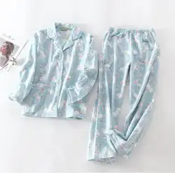 Для женщин одежда для сна осень-зима Повседневное пижамные комплекты хлопок мультфильм печатных Домашняя одежда комплект