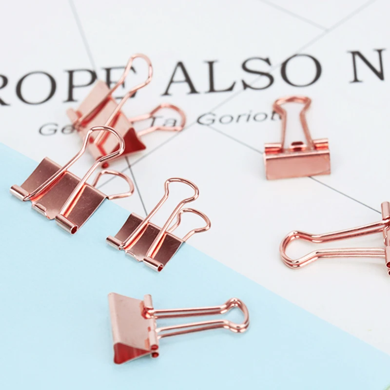 Goede TUTU 6 stks partij Effen Kleur Rose Goud Metalen Bindmiddelenklemmen Notities Brief Paperclip Kantoorbenodigdheden H0059