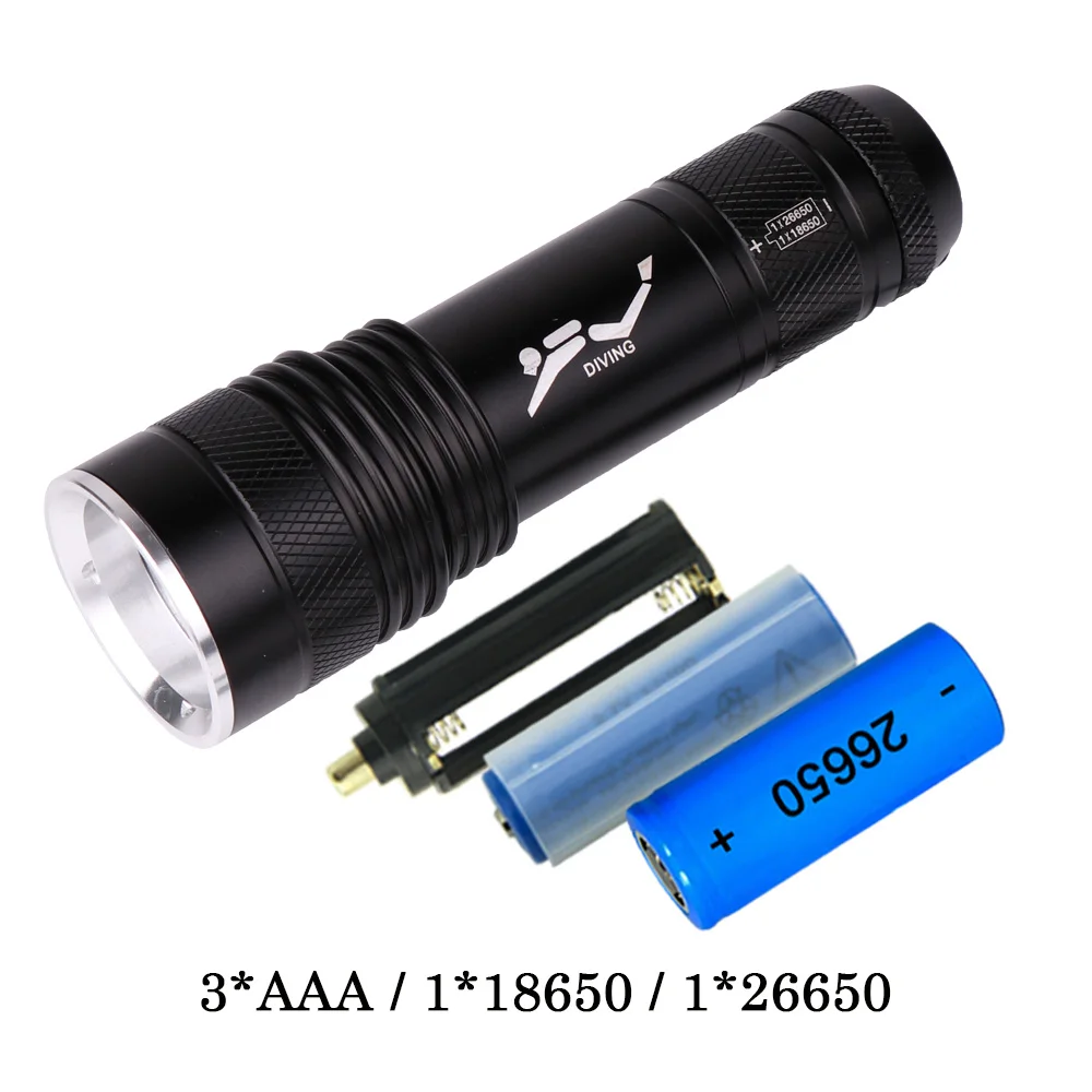 Подводный фонарь, светильник для подводного плавания, фонарик для дайвинга, УФ-фиолетовый светильник, xml t6, водонепроницаемый фонарь, 26650 или 18650 или AAA батарея