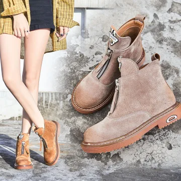 

Boots women 2018 new sets Martin boots autumn/winter mid-tube vintage boots flat matching real leather
