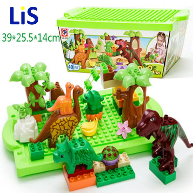 

40 Pcs Dinosars Valley Building Blocks Sets Large Particles Animal Dinosaur World Model toys Bricks Duploe MOC Duploe Block