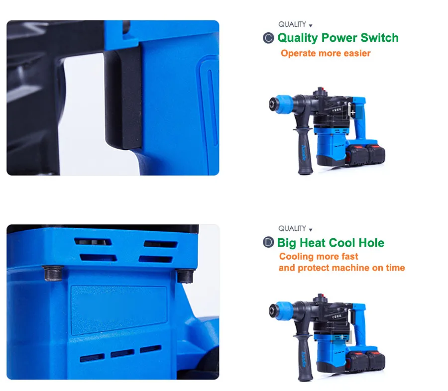 5000 10000mAh Industrial Heavy Wall Hammer Cordless Drill Lithium Battery Multifunctional Electric Hammer Impact Drill