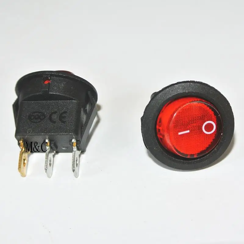 100PCS 3 pin 4.8mm terminals 12V 16A Universal Red LED illuminated Car