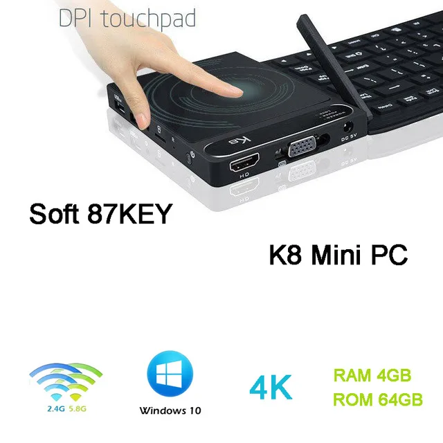 

Newest K8 Mini PC with Keyboard Touch Pannel Cherry Trail Z8300 Win10 home_x64 Ram 4G HDD 64G Bluetooth 4.0 Keyboard Mini PC