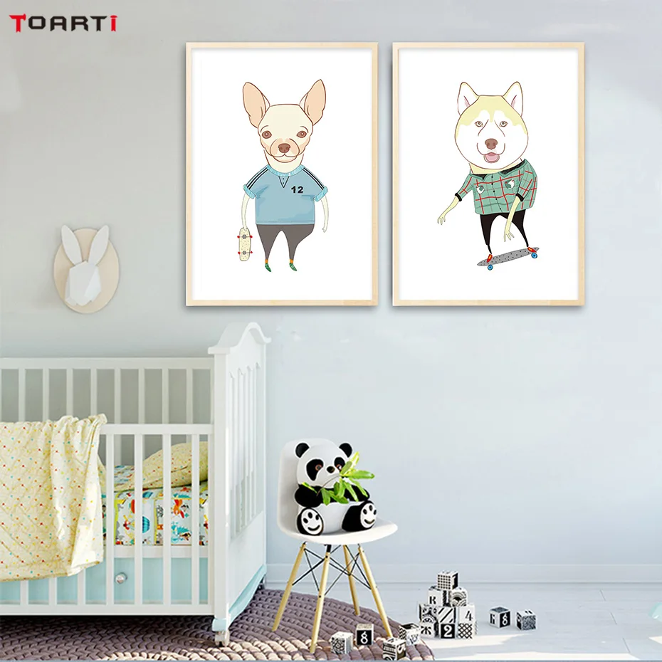 Dogs Wear Clothes Different Style Wall Art Colorful Cartoon Posters&Prints Nursery Painting Modern Pictures Kids Room Home Decor (2)