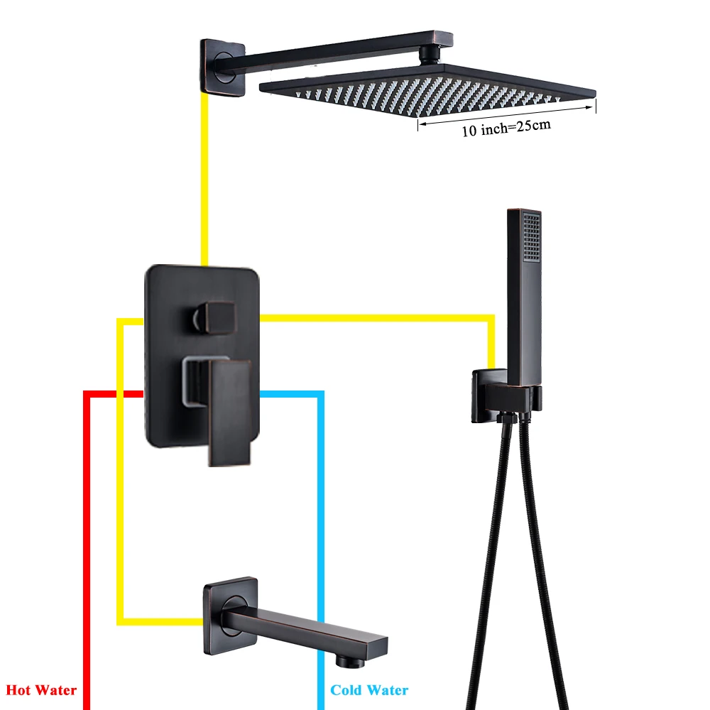 Смеситель для ванной комнаты черный бронзовый дождевой Душ Ванна кран настенный Ванна смеситель для душа кран для ванной душ набор для душа - Цвет: 10 inch shower Set
