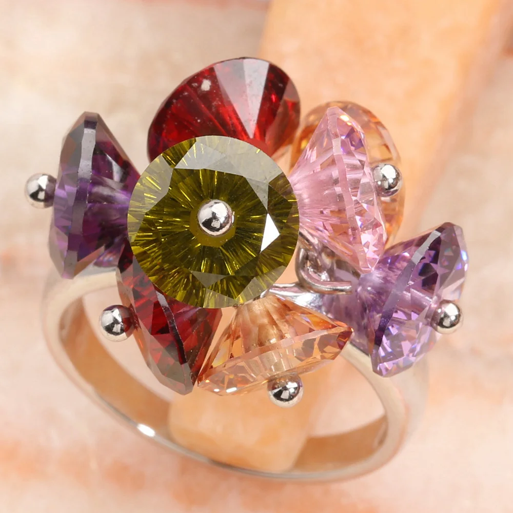 Смарт-мульти-Цвет MultiGem 8*8 мм полудрагоценный камень Серебряный Прохладный для Для женщин кольцо Q2578