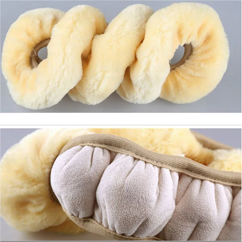 BEIGE WOOL AUTO STEERING WHEEL COVER