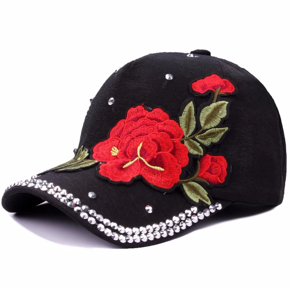 Myelo Vintage Ethnic Floral Embroidery Baseball Caps Hats Big Rose